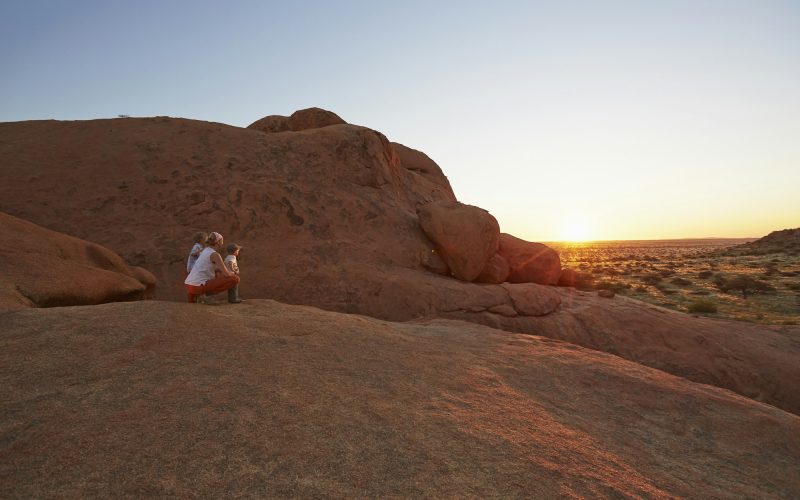 Mother and children looking at view, Swakopmund, Erongo, Namibia